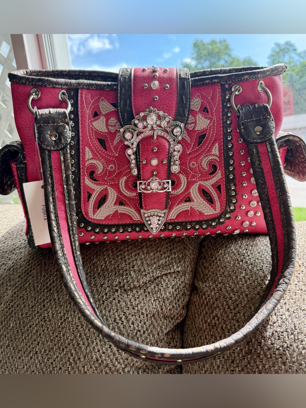 New Fuschia Western Style Conceal Carry  Buckle Handbag Purse